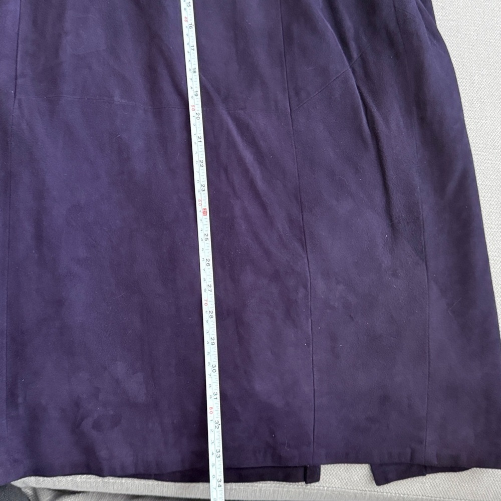 Vintage Saks Fifth Avenue Suede Leather Deep Purple Midi Skirt - Picture 8 of 12